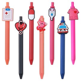 lomdung Pack of 7 Cute Nurse Pens, 0.5 mm Fine Tip, Black Ink, Funny Cartoon Pen, Retractable Ballpoint Pen, for Students, Children, Nurses, Gift