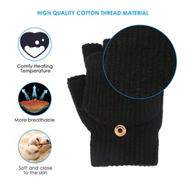 Rehomy USB Heated Gloves Mittens for Men and Women, Winter Warm Knitted Full & Half Finger Laptop Gloves with Finger Cover Hand Warmer for Indoor or Outdoor Use, Black, M
