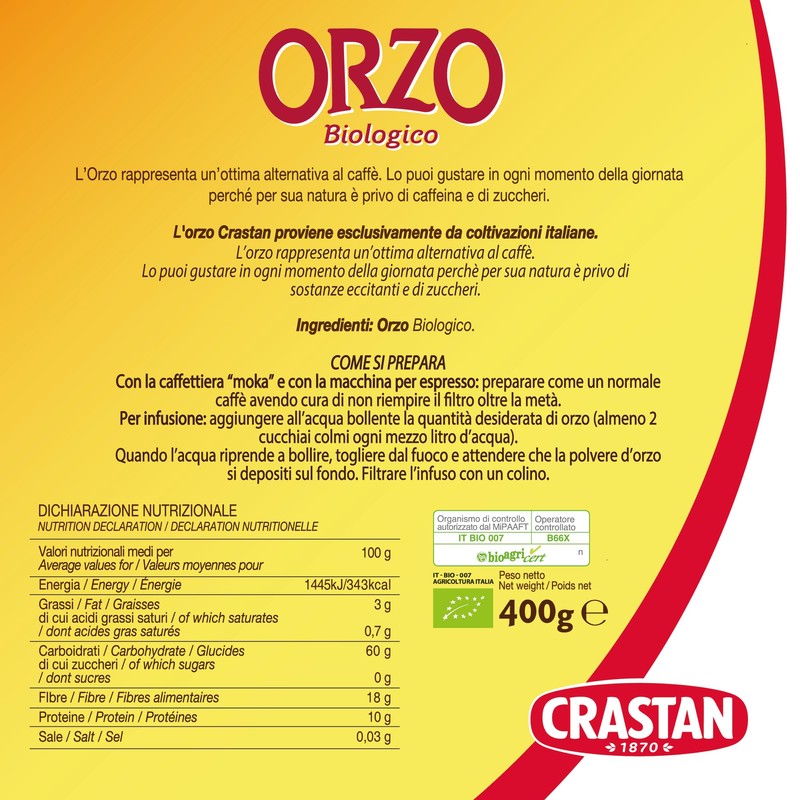 Crastan Orzo Tostato e Macinato per Moka - Espresso -