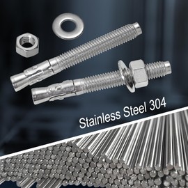 3/8"x 4" Concrete Anchor Bolts,5PCS 304 Stainless Steel Wedge Anchors Heavy-Duty Fastener for Cement and Concrete (3/8"x 4"（5PCS）)