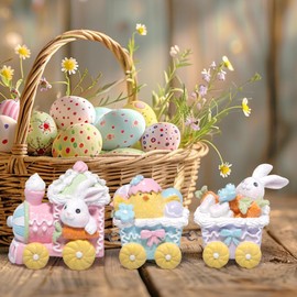 Hodao Easter Bunny Train Figurine - Exquisite Resin Easter Home Decoration, Colorful Easter Bunny and Train Design, 9.2 Inches Long (Easter Train Color 1)