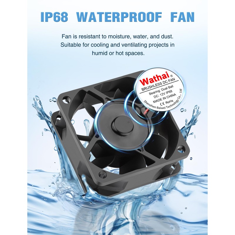 Wathai IP68 60mm x 25mm DC 12V Waterproof Cooling Fan