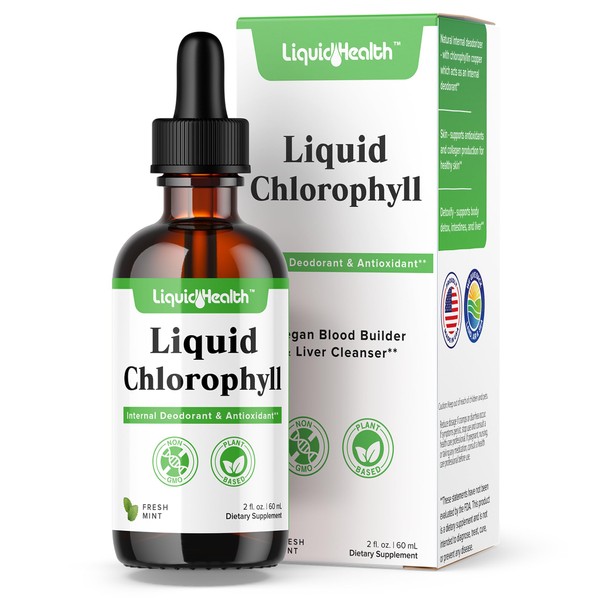 LIQUIDHEALTH Liquid Chlorophyll Drops - Internal Deodorizer, Antioxidants, Liver Detox, Immune Support, Relieve Bad Breath, Reduce Appetite, Collagen for Hair & Skin Health - Vegan, Non-GMO (2 Oz)
