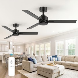 Breezary 2 Pack 48 Inch Ceiling Fans without Light Remote Control, 6-Speed, Quiet Reversible DC Motor, 3-Blade, Industrial Indoor/Outdoor Ceiling Fan No Light for Living Room Patio, Black