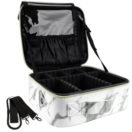 Oewoer - Estuche de maquillaje de viaje, bolsa de maquillaje grande de 16 pulgadas, estuche profesional con correa ajustable, caja de maquillaje de piel para rizador de pelo, cepillo para polvo alisador de cabello y cosmético, Mármol Blanco, S