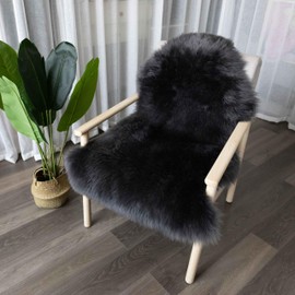 CAERJONA Genuine Sheepskin Rug Natural Fluffy Fur Carpet Area Rug Sofa Cushion Blanket for Bedroom Living Room Dorm Kids Room Chair Seat Covers Luxury Home Décor (Dark Grey, 2 x 3 ft)