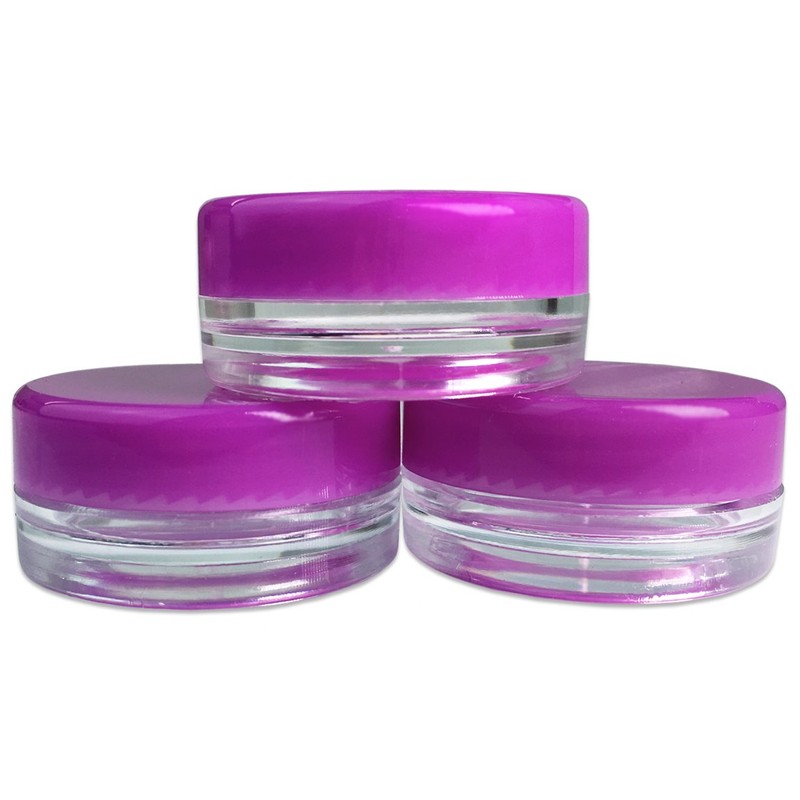 (Quantity: 25 Pieces) Beauticom 3G/3ML Round Clear Jars with PURPLE