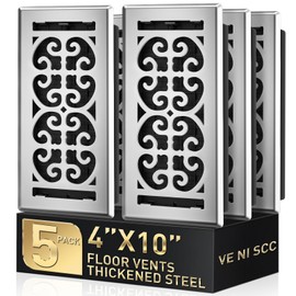 Floor Vent Covers 4x10 Inch – Heavy Duty Walkable Air Vent Cover for Home Floor & Wall - Decorative 2MM Thicker Metal Floor Register with Easy Adjust Airflow Switch - Satin Nickel HVAC Vents - 5 Pack