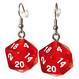 d20 Dice Earrings Translucent Red