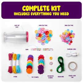 Dan&Darci Light Up Button Flower Craft Kit - Crafts for Kids Ages 4-8 - Activities for Kid Age 6-8 Girls - 5 Year Old Girl Gift - Christmas Birthday Gifts for 5 6 7 8 Years - Toys 7-8 8-10