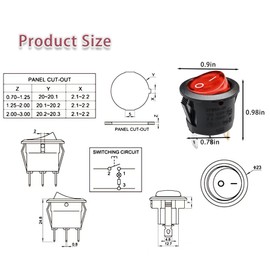 KCD1-105 20mm Diameter Round Red Rocker Switches 3pin 2position for Treadmills,Lawn Mower,Snow Blower，Coffee Maker .etc
