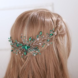Aimimier Bridal Green Crystal Hair Comb Emerald Rhinestone Headpiece for Bride Wedding Prom Party Festival Hair Accessories for Women (Silver)