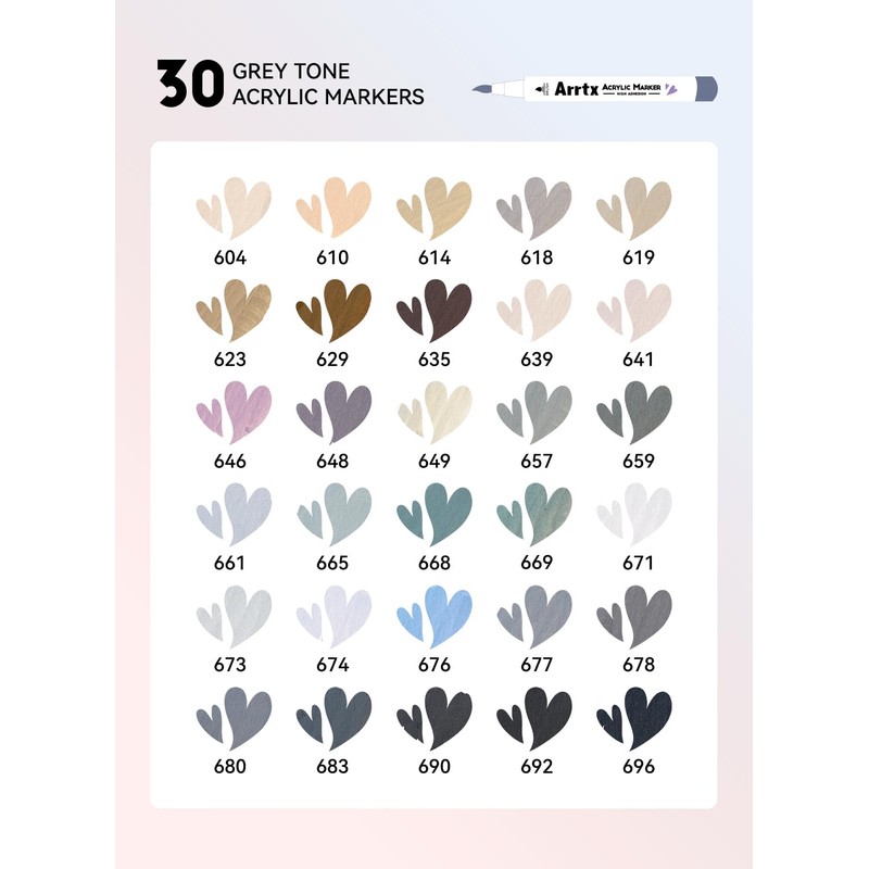ARTTX Acrylic Paint Pens 30 Grey Tones, No Shake Non-Valve
