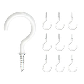 Qrity Pack of 20 Screw Hooks, White, Ceiling Hooks, 33 mm, Hook Screw, Cup Hooks, Eye Hooks, Wall Hooks for Kitchen, Garden, Ceiling Hanging