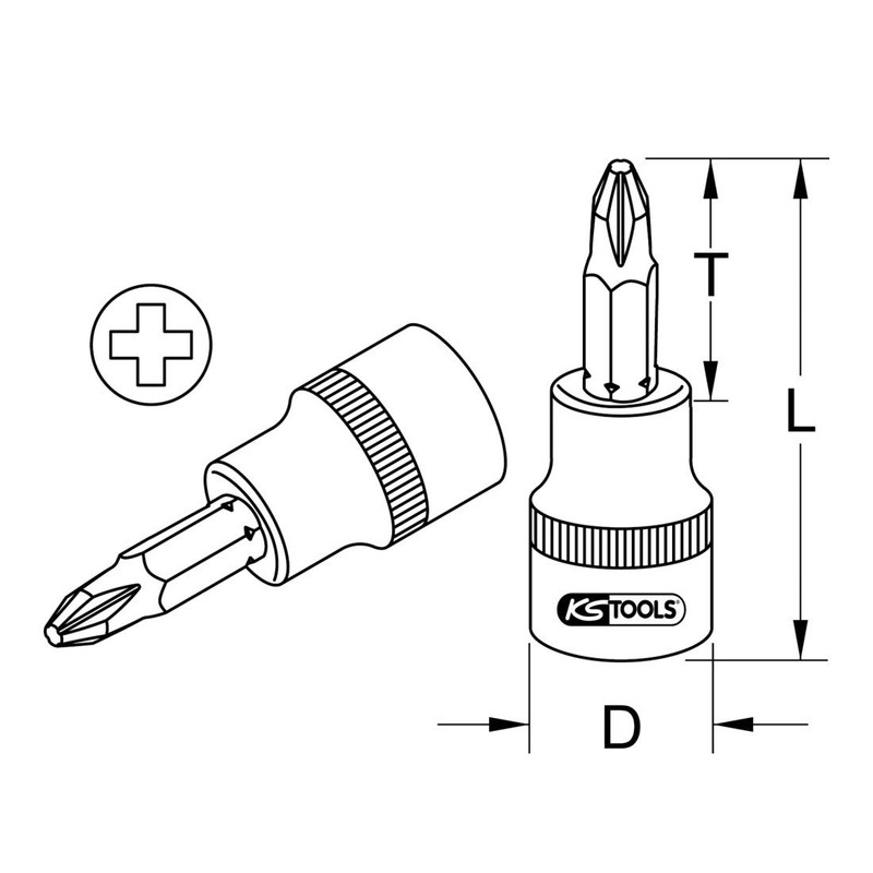 KS Tools 918.1469 1/4 Inch Chrome Plus Bit Socket, PH2
