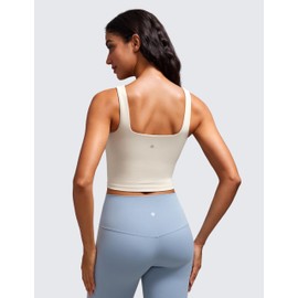 CRZ YOGA Women's Butterluxe Square Neck Sports Bra Padded Wireless Crop Top Gym Workout Tank Tops Camisole with Built in Bra Mojave Tan 10