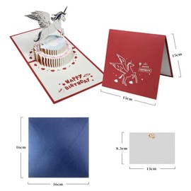 Magic Ants Happy Birthday Card, Pop Up Birthday Card for Children, 3D Greeting Card Birthday for Newborns Baby Shower Party Invitations, Red Unicorn Birthday Card