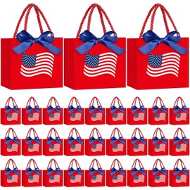 Moinchore 30 Pcs American Flag Gift Bags Bulk with Handles Patriotic Thank You Wrap 5.5 x 4.7 x 2.5 in 4th of July Goodie Bags Memorial Independence Day Party Favors Supplies for Candy Snacks