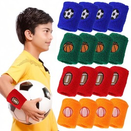 16pcs Kids Wristbands Sports Sweat Bands Wristband, Sports Wristband for Kids Elastic Cotton Wristband, Wristbands Kids Sports Kid Sweat Bands for Birthday, Basketball Football（4 Color）