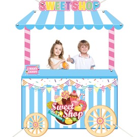 Sweet Shop Shaped Photo Prop Candy Theme Birthday Party Decor 60 x 48inch Fabric Sweet Photo Booth Frame Hanging Backdrop Banner Candy Shop Background Girl's Candy Party Favor Party Supplies
