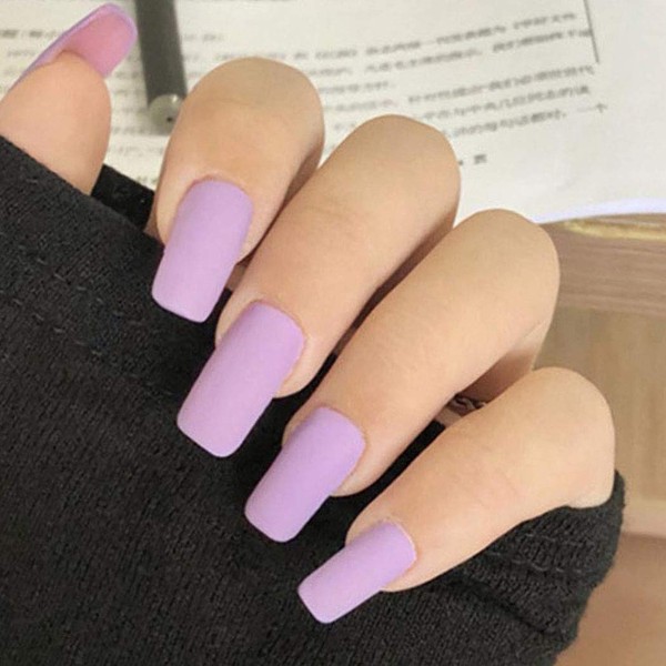 Chicque Short Press on Nails Square Full Cover Fake Nails Matte Ballerina Acrylic False Nails Tips Medium Length Party Stick on Nails for Women and Girls 24PCS (Purple)