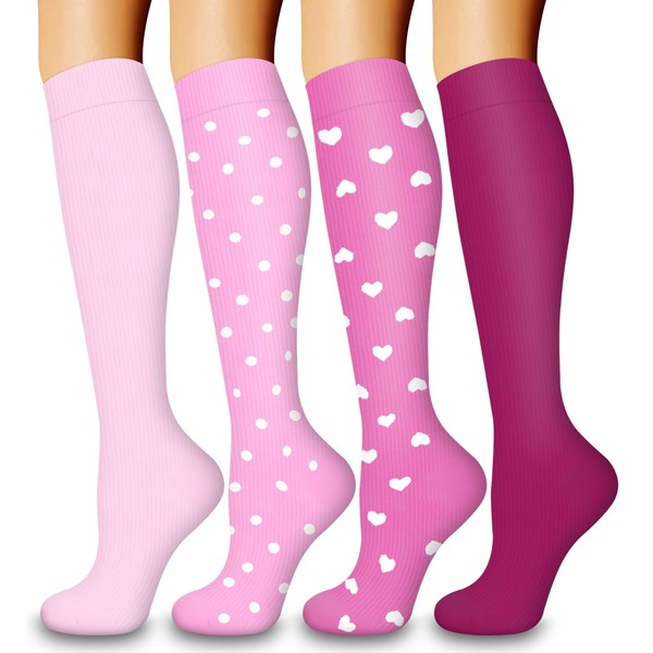 COOLOVER - 4 pares de calcetines de compresión para mujeres y hombres, el mejor apoyo para circulación, correr, atletismo, lactancia, viajes, embarazo, 16, L-XL