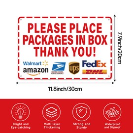 Please Leave Packages and Deliveries Here Sign，Self-Adhesive Weatherproof and Fade-Resistant Place Packages in Box Sign, Please Delivery Packages in Box Sticker for Home, Office, Shop, Door