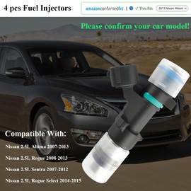 Engine Fuel Injector Kits FJ1020 Fit for Nissan 2.5L Altima 2007-2013 Rogue 2008-2013, for Nissan Sentra 2007-2012 Rogue Select 2014-2015 Set of 4 Fuel Injectors Replace OE # 16600-JA00B