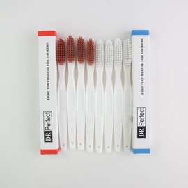 DR PERFECT Adult Toothbrush Extra Hard Bristles Manual Toothbrush 8 Pieces (Brown+White, 8 Pieces)