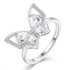 YL Butterfly Rings 925 Sterling Silver Simple Ring Cubic Zirconia Statement Rings for Women-size8