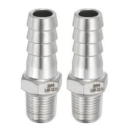 PATIKIL 304 Stainless Steel Barb Hose Fitting, 2 Pack 3/8" Hose Barb x 1/8" PT Thread Pipe Connector Adapter Quick Fittings for Bore Air Water Connecting