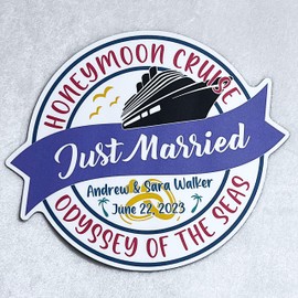 1 Honeymoon Cruise Door Magnet Sign, Just Married Newlywed Bride Groom, Cruising Princess Celebrity Carnival Wall Custom Keepsake Refrigerator