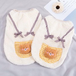 Cute Cat Apparel with Bow and Plaid Pocket Plush Dog Pullover Sweater Warm Soft Kitten Turtleneck for Indoor Cats and Small Medium Dogs (Yellow, XL (10-13lbs))