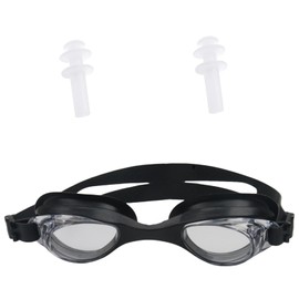 [PrimeBlis] 水泳 ゴーグル スイムゴーグル 3D立体設計 柔軟シリコーン素材 水漏れ防止 競泳/レジャー兼用 海水浴/プール用 耳栓付き (ブラック)