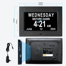 LaMi Products Dementia Clock for Seniors 4-Colors Large Display Digital Alarm Clock for Bedroom 7 Inch Digital Wall Clock with Day and Date for Elderly, 12 Alarms Auto Dimmable, Black