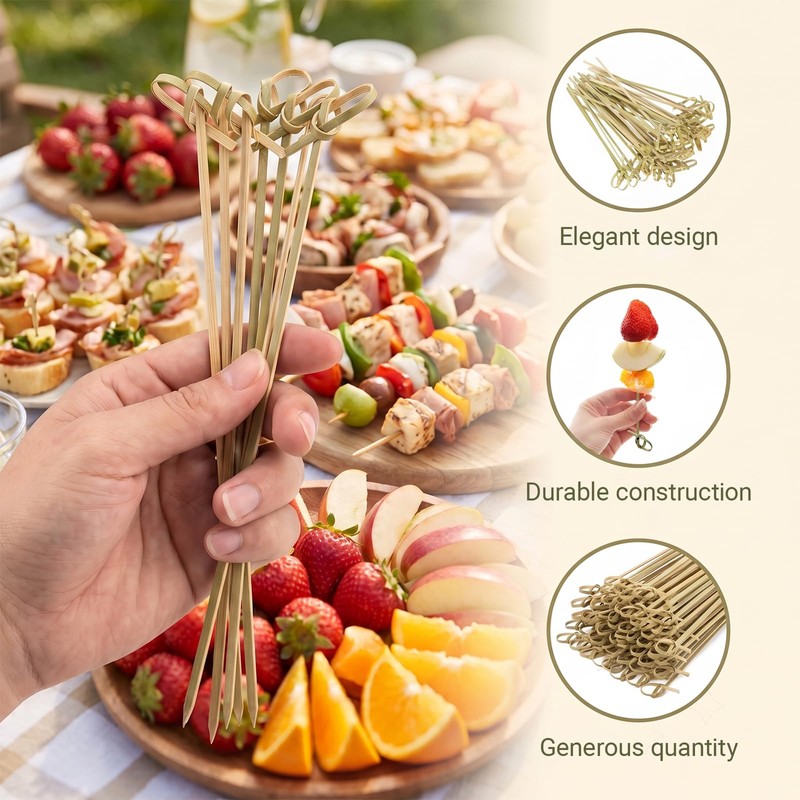 200 PCS Bamboo Skewers,12cm Cocktail Sticks for Food
