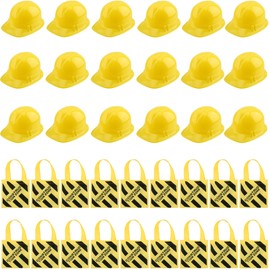 36 Pcs Kids Party Favors - 18 Construction Worker Hats and 18 Tote Bags for Dress Up and Fun