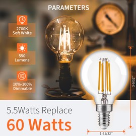 ALAMPEVER G16.5 LED Light Bulb, Dimmable E12 LED Bulb 60W Equivalent, 550LM Small Globe Light Bulb for Vanities, Chandeliers, Ceiling Fans, Wall Sconces, 2700K Soft White, 6 Pack