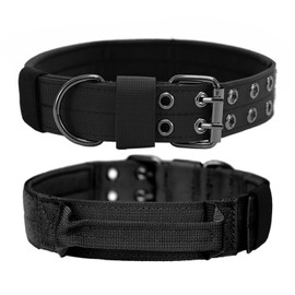 Tactical Dog Collar with Handle, Military Adjustable Heavy Duty Metal Buckle Dog Collars Soft Nylon Training Collar for Medium Large Dogs (Black, Medium)