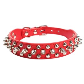 Dog Collar Neck Collar Leather Punk Studded Puppy Collar Studded Durable Adjustable for Small Medium Large Dogs Red XXS
