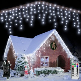 Hopexy Icicle Outdoor Christmas Lights, 600 LEDs 15m Waterproof Connectable Outside Fairy Light Mains Powered, Cool White Hanging String Light Plug in, for House Roof Porch Gutter Xmas Decorations