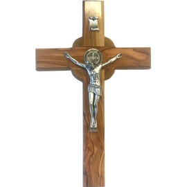 Holy Land Market Catholic Celtic Saint Benedict Olive Wood Crucifix (10 Inches)