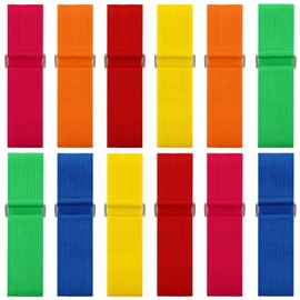 Augshy 12Pcs 3 Legged Race Bands, Assorted Colors Elastic Tie Rope Resistance Bands for Relay Race Game Carnival Field Day Backyard Game Party Supplies