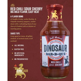 NEW Dinosaur Bar-B-Que Red Chili Sour Cherry Barbecue Sauce, Full Flavor, Sweet and Spicy BBQ sauce, Perfect for grilling, meats, briskets, ribs, chicken, poultry