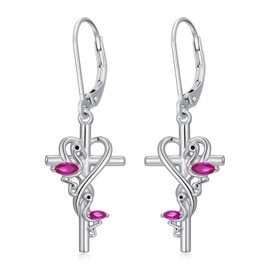 JUSTKIDSTOY Flamingo Earrings for Women 925 Sterling Silver Cross Dangle Leverback Earrings Pink Flamingo Jewelry Christmas Birthday Gifts for Girlfriend Daughter