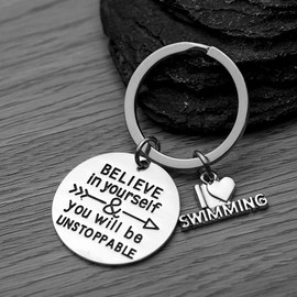 Sportybella Swim Keychain, Inspirational Keychain Accessories Non Tarnished Jewelry, Swimming Gifts For Swimmers, Swim Team, Believe, 2.30 inches including key ring