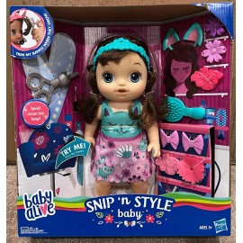Hasbro Baby Alive Snip ‘n Style Brunette Brown Hair Baby Interactive Talking Doll NEW