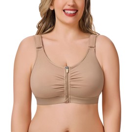 BRABIC Zip Front Closure Bras for Women Full Coverage Wireless Comfort Bra (3X-Large, Dark Beige Zip)