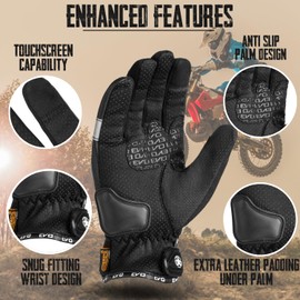 EVO Fitness Motorbike Gloves for summer, Touchscreen Motorcycle Gloves, Hard Knuckle Protection and Faux Leather, Breathable Design for Men & Women, Ideal for Riding (Black, L)