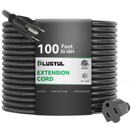 PLUGTUL Extension Cord 100FT, 16/3 Gauge Outdoor Extension Cord Waterproof, 13A 1625W SJTW, ETL Listed, Great for Garden and Home, Black